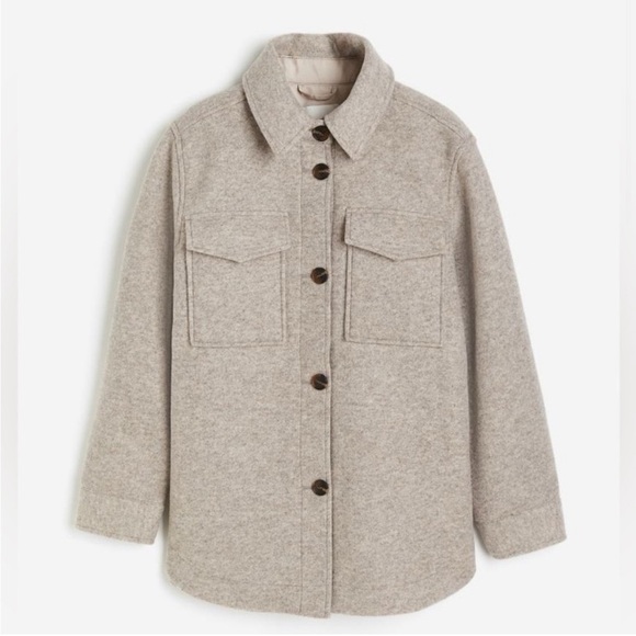 H&M Shacket Beige Melange Size XL oversized button front - Picture 1 of 10